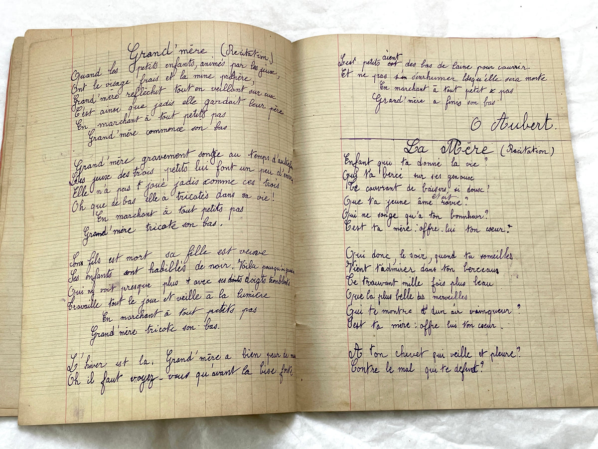 1920s - French School Notebook - Young Girl's Poetry & Songs Copybook - Dated 1926 French Lessons