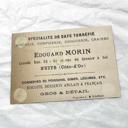 Late 19th - Antique French Chromo Card - Nuits Epicerie Centrale - Édouard Morin Grocery Store Advertisement - Vintage Ephemera