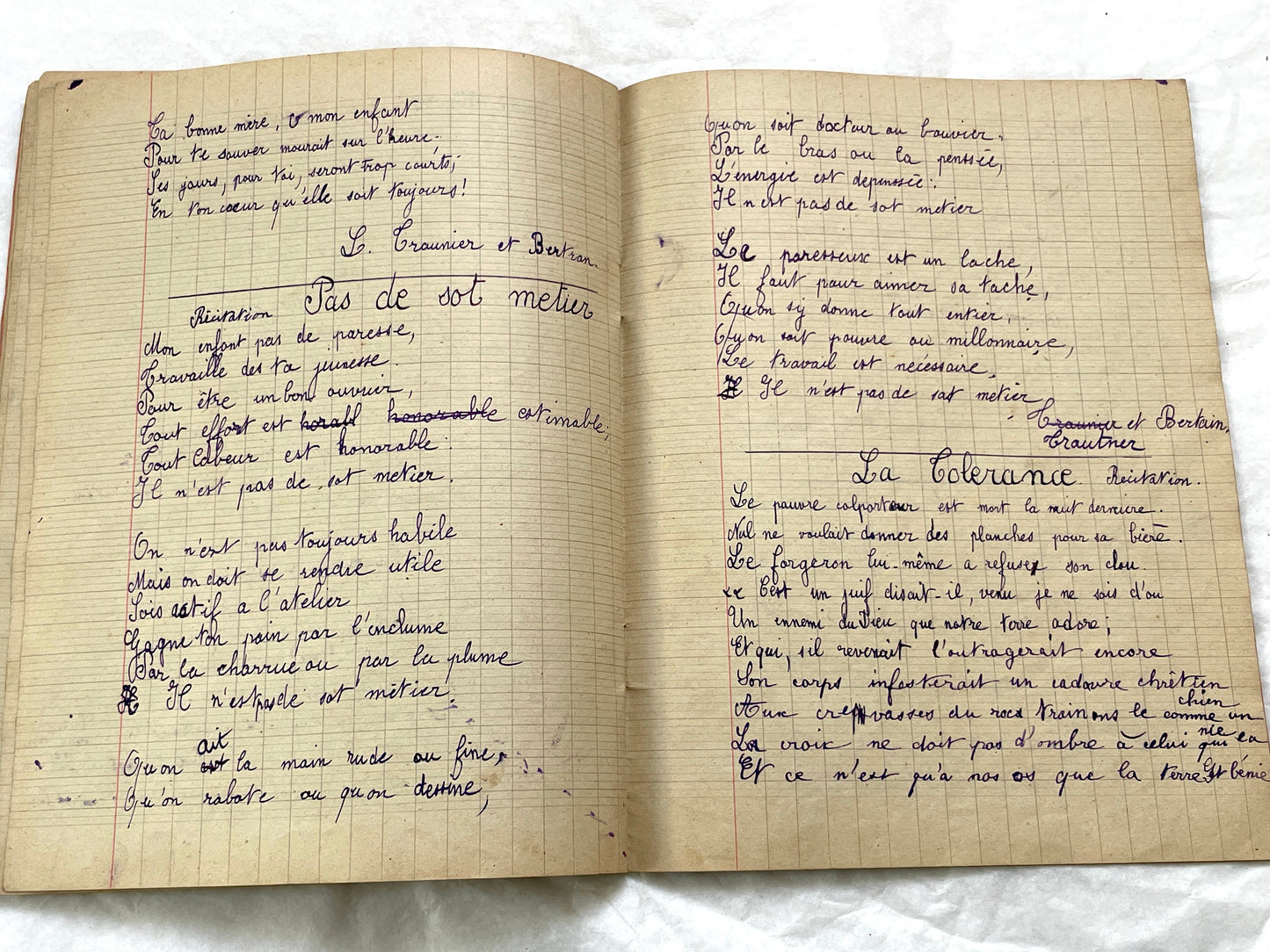 1920s - French School Notebook - Young Girl's Poetry & Songs Copybook - Dated 1926 French Lessons