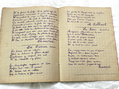 1920s - French School Notebook - Young Girl's Poetry & Songs Copybook - Dated 1926 French Lessons
