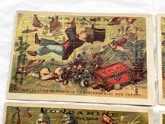Late 19th Century - Six French Mondamin Advertising Trade Cards - Vintage Chromos Set - Historical Diver Treasure Hunt Narrative - Paris