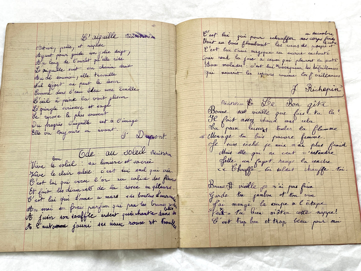 1920s - French School Notebook - Young Girl's Poetry & Songs Copybook - Dated 1926 French Lessons
