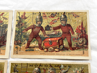 Late 19th Century - Six French Mondamin Advertising Trade Cards - Vintage Chromos Set - Historical Diver Treasure Hunt Narrative - Paris