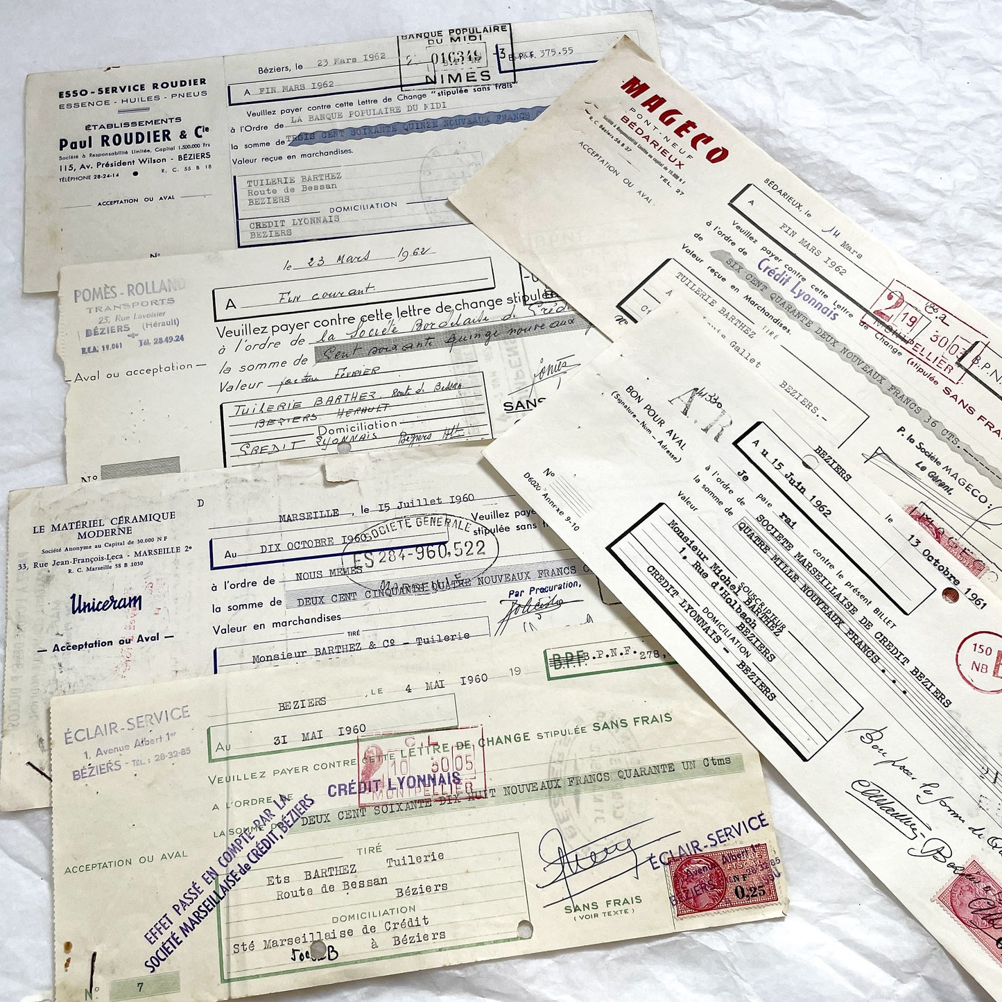 1650s - Lot of 6 Vintage French Bills of Exchange – Handwritten Commercial Documents with Stamps