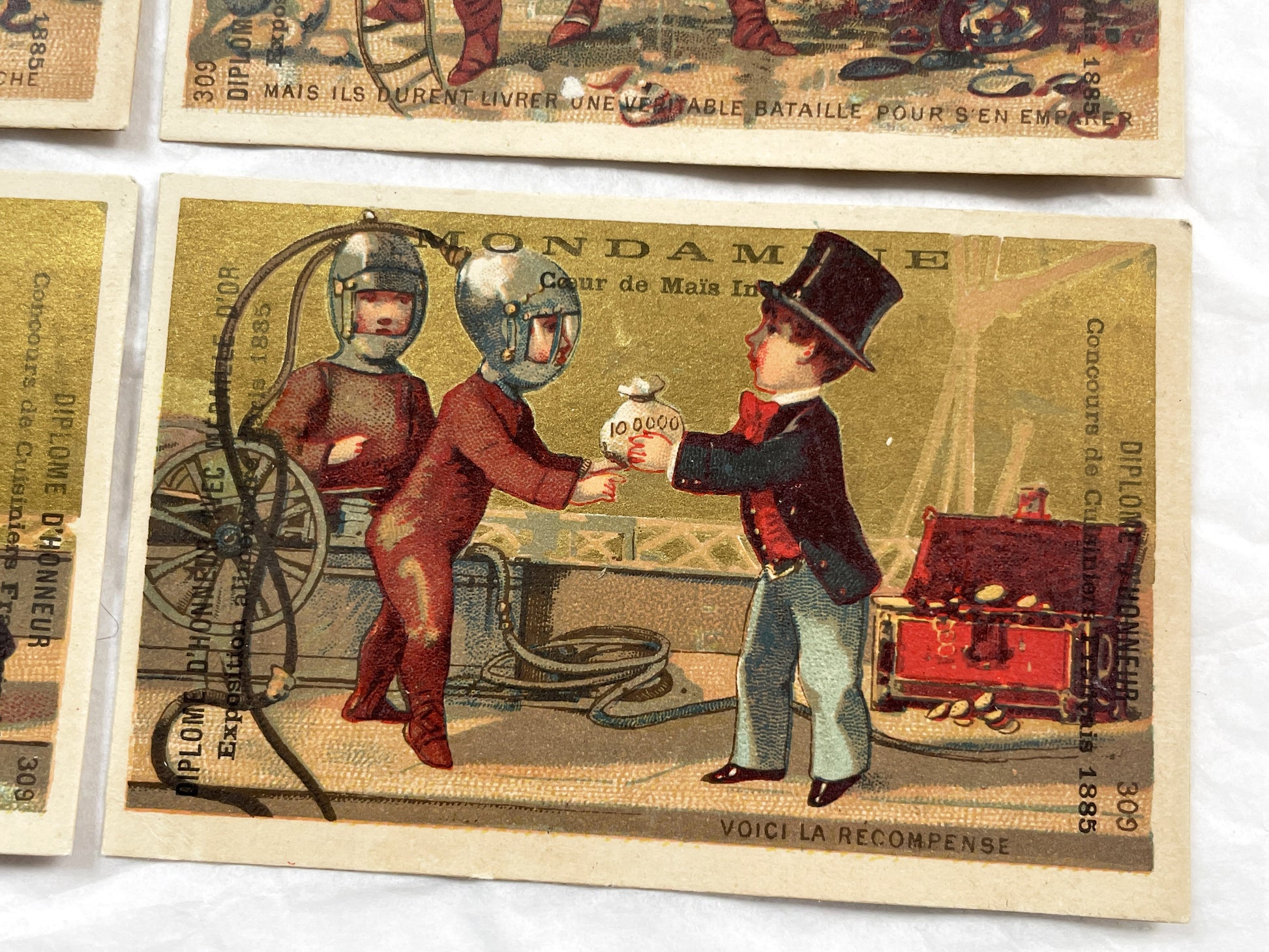 Late 19th Century - Six French Mondamin Advertising Trade Cards - Vintage Chromos Set - Historical Diver Treasure Hunt Narrative - Paris