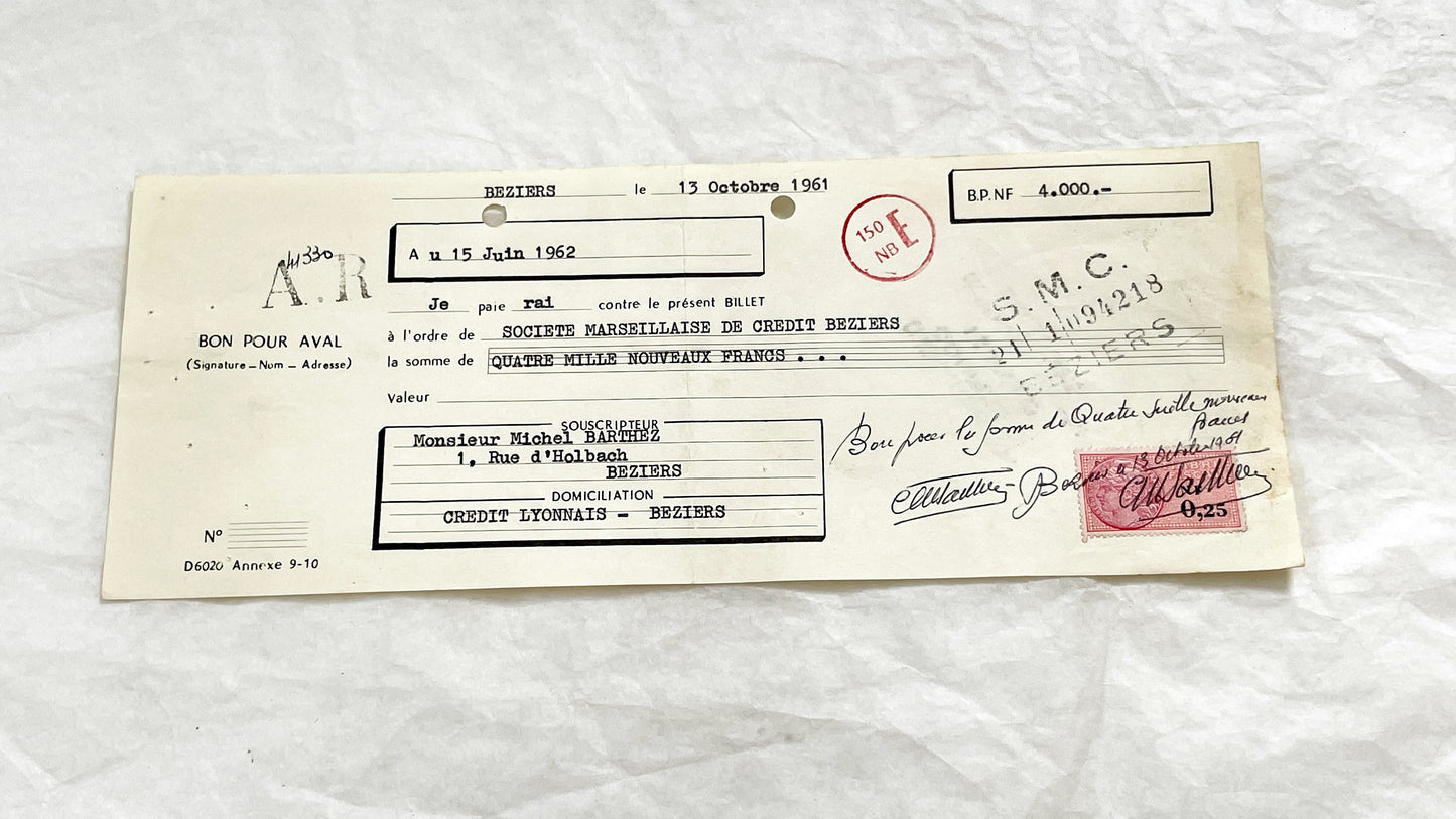 1650s - Lot of 6 Vintage French Bills of Exchange – Handwritten Commercial Documents with Stamps