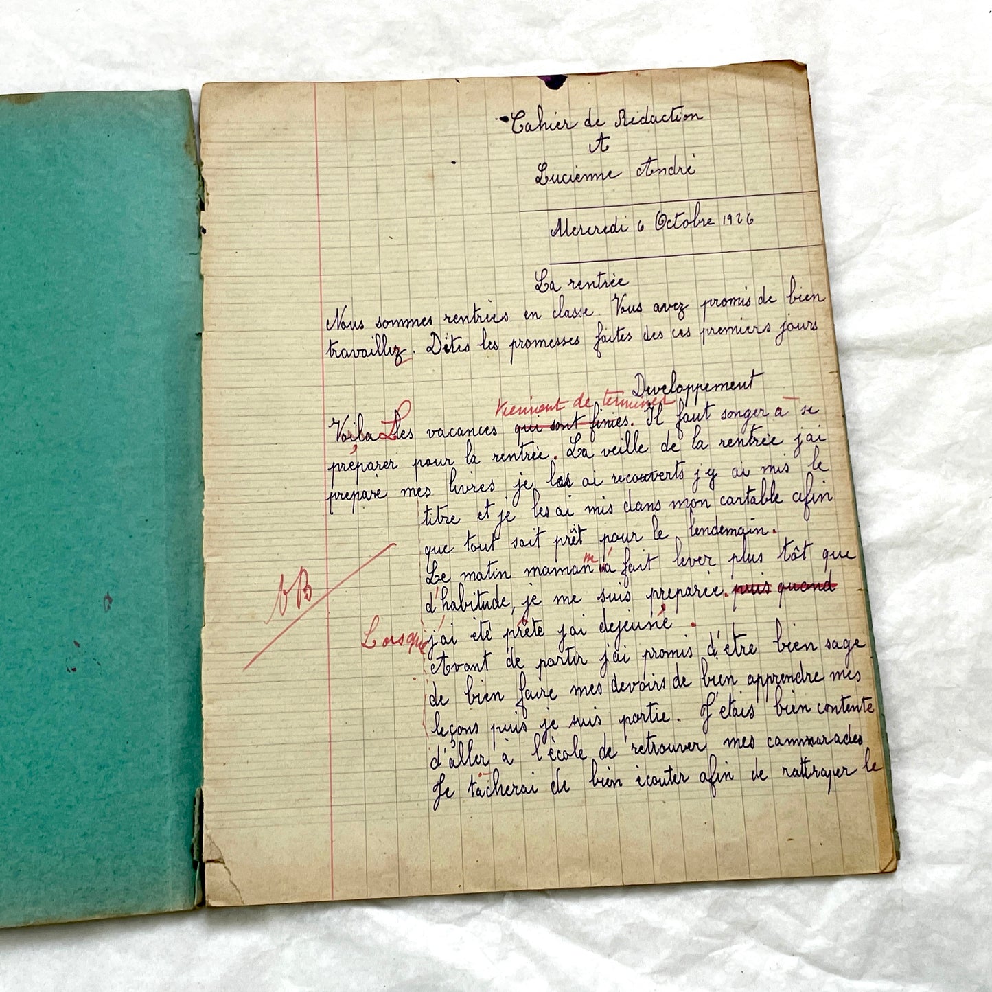 1920s - French School Notebook - Young Girl's Handwritten Daily Exercises - Early 20th Century Educational Ephemera - All Pages Pictured