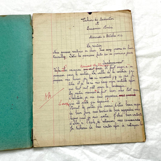 1920s - French School Notebook - Young Girl's Handwritten Daily Exercises - Early 20th Century Educational Ephemera - All Pages Pictured