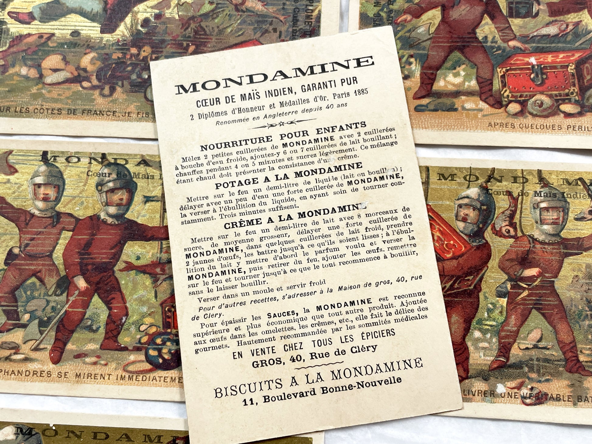 Late 19th Century - Six French Mondamin Advertising Trade Cards - Vintage Chromos Set - Historical Diver Treasure Hunt Narrative - Paris