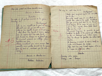 1920s - French School Notebook - Young Girl's Handwritten Daily Exercises - Early 20th Century Educational Ephemera - All Pages Pictured