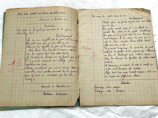 1920s - French School Notebook - Young Girl's Handwritten Daily Exercises - Early 20th Century Educational Ephemera - All Pages Pictured