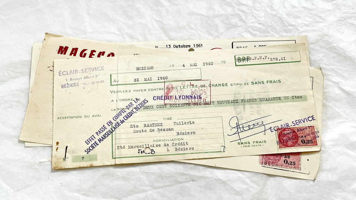 1650s - Lot of 6 Vintage French Bills of Exchange – Handwritten Commercial Documents with Stamps