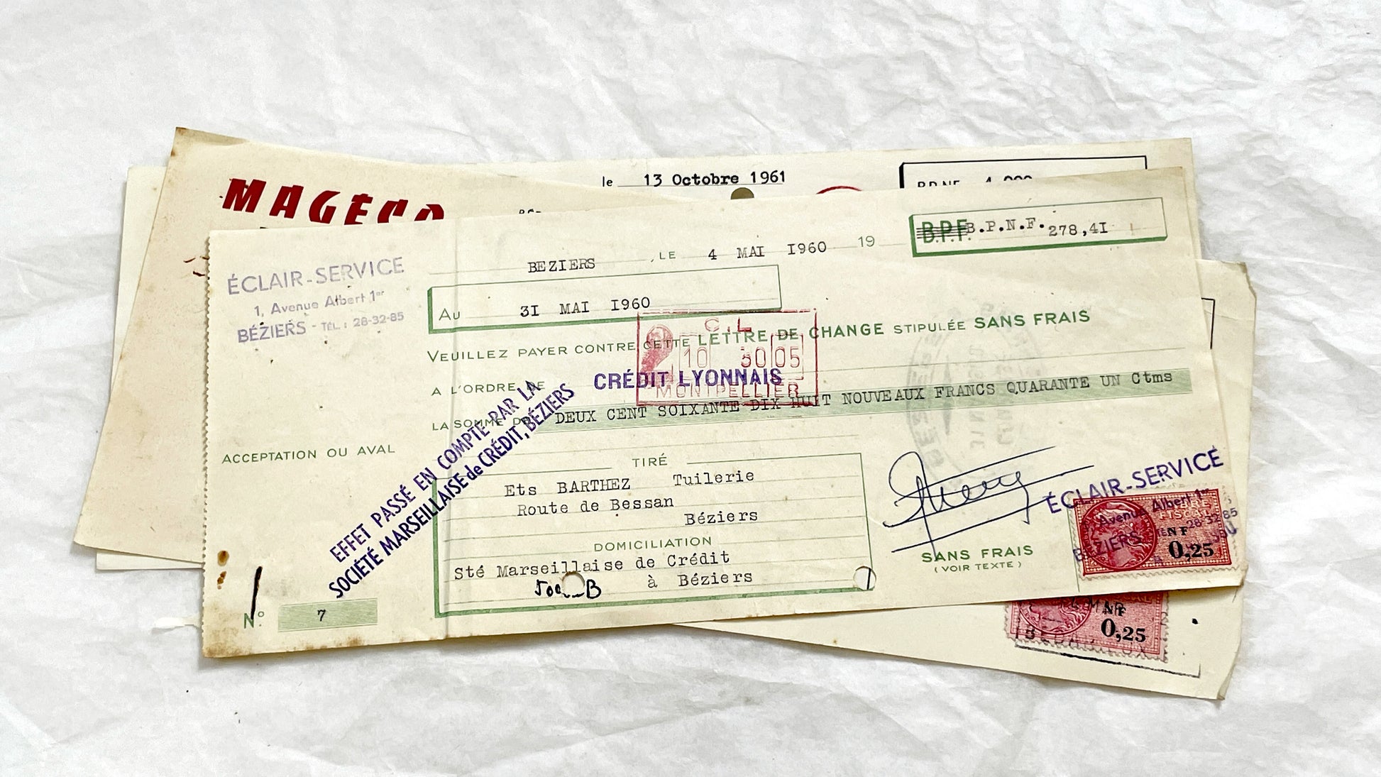 1650s - Lot of 6 Vintage French Bills of Exchange – Handwritten Commercial Documents with Stamps