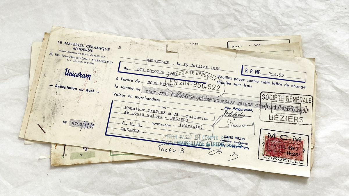 1650s - Lot of 6 Vintage French Bills of Exchange – Handwritten Commercial Documents with Stamps