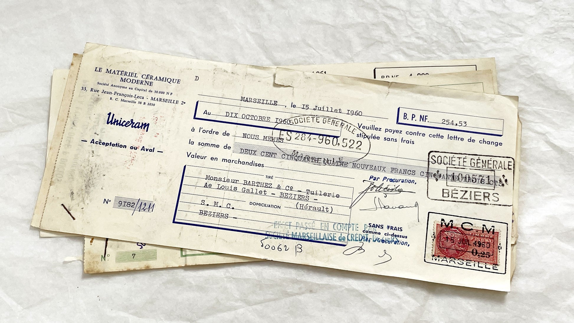 1650s - Lot of 6 Vintage French Bills of Exchange – Handwritten Commercial Documents with Stamps