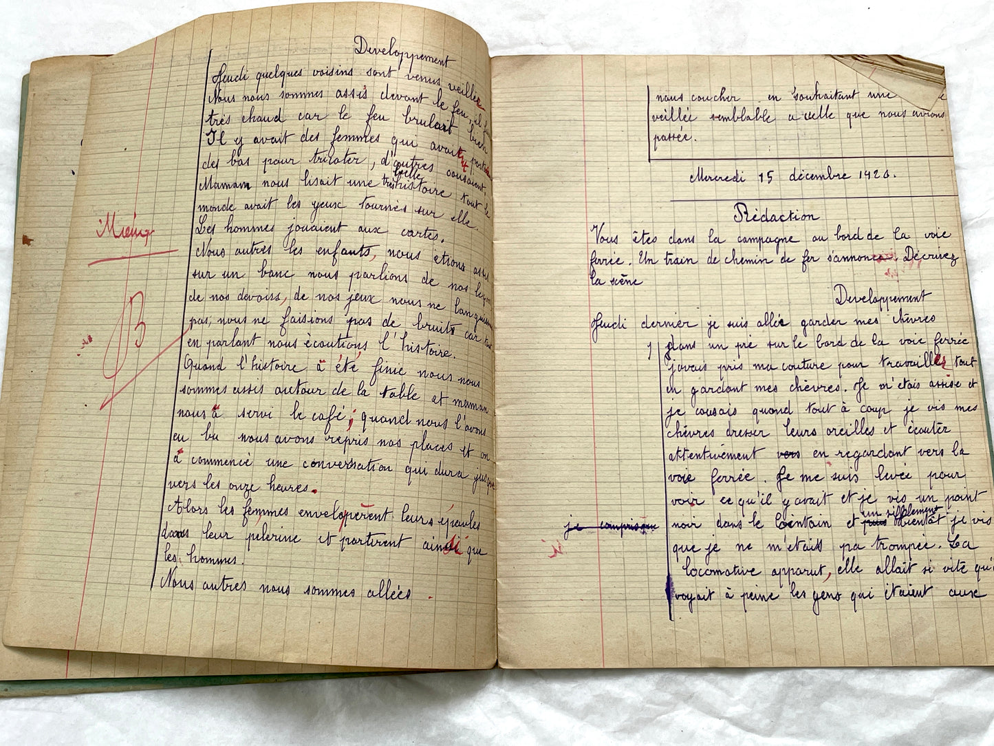 1920s - French School Notebook - Young Girl's Handwritten Daily Exercises - Early 20th Century Educational Ephemera - All Pages Pictured