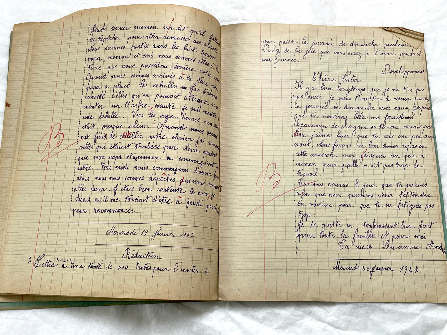 1920s - French School Notebook - Young Girl's Handwritten Daily Exercises - Early 20th Century Educational Ephemera - All Pages Pictured