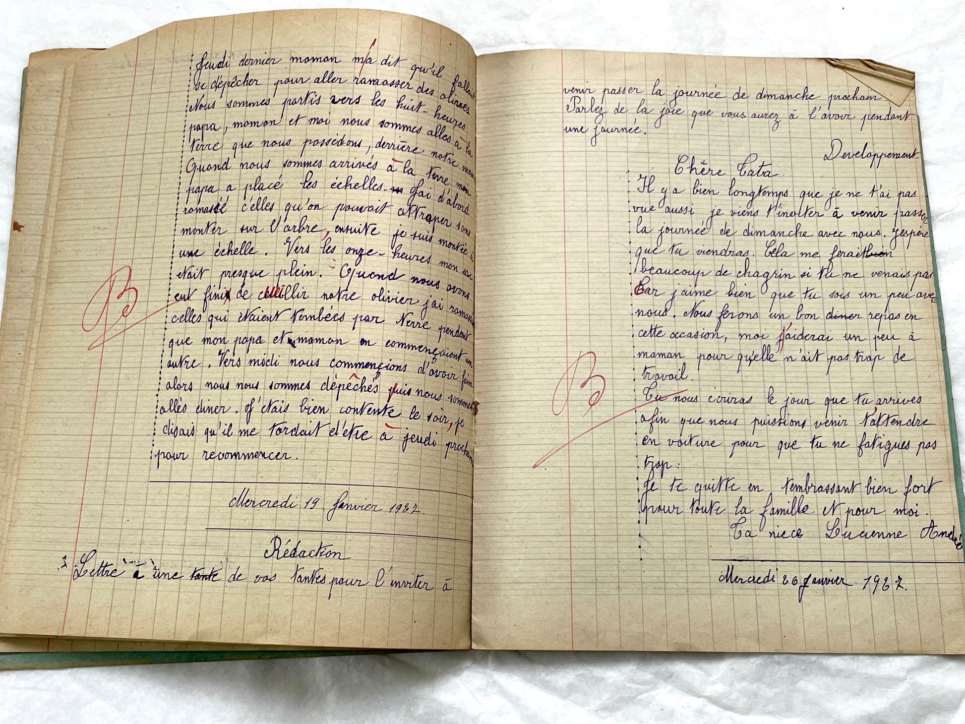 1920s - French School Notebook - Young Girl's Handwritten Daily Exercises - Early 20th Century Educational Ephemera - All Pages Pictured