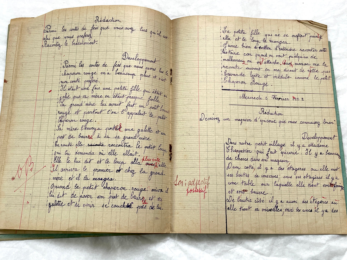 1920s - French School Notebook - Young Girl's Handwritten Daily Exercises - Early 20th Century Educational Ephemera - All Pages Pictured