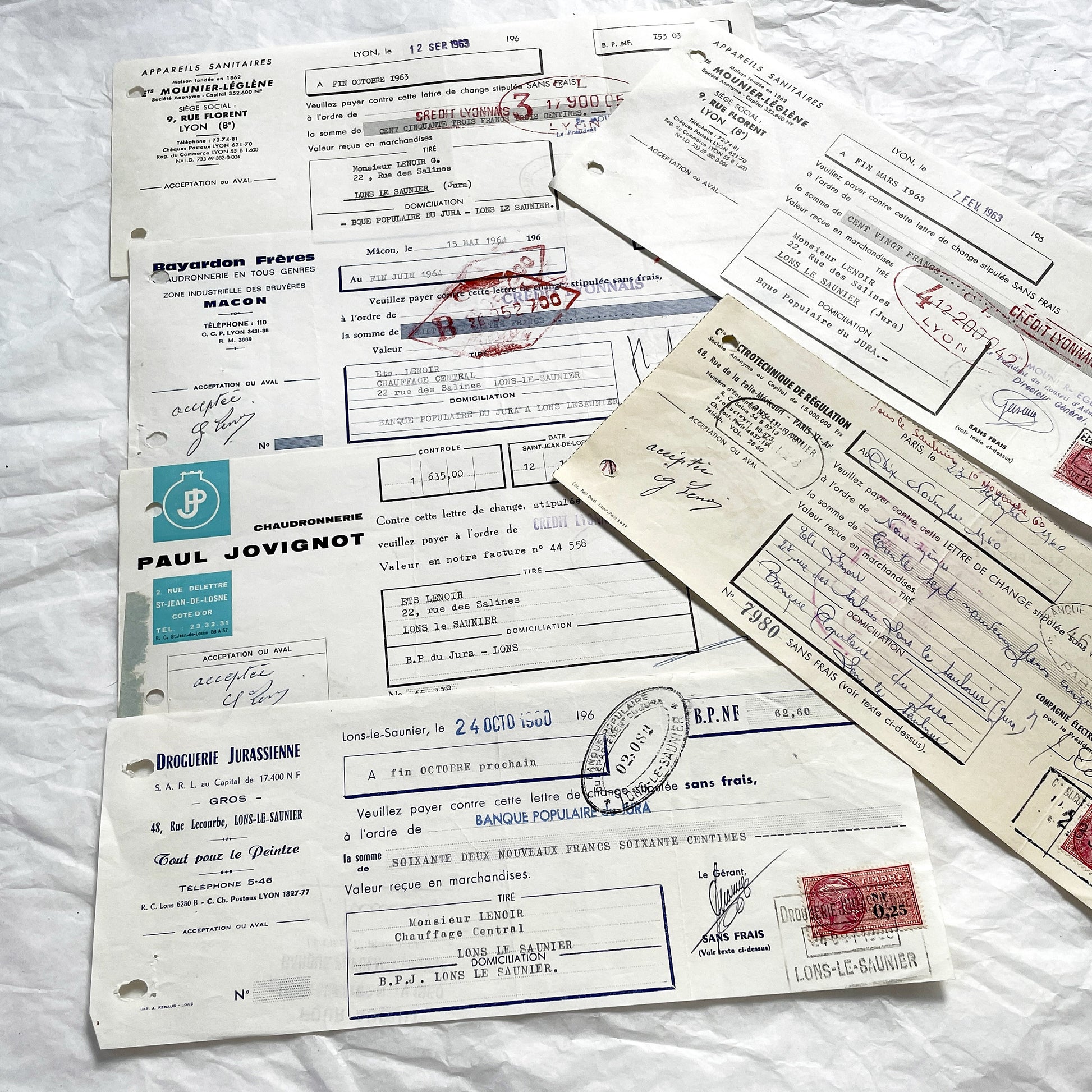 1650s - Lot of 6 Vintage French Bills of Exchange – Handwritten Commercial Documents with Stamps