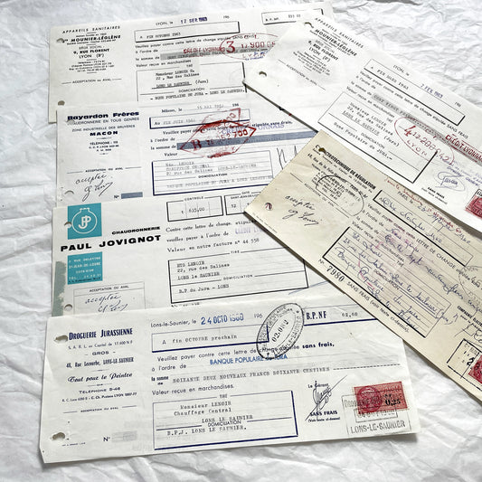 1650s - Lot of 6 Vintage French Bills of Exchange – Handwritten Commercial Documents with Stamps