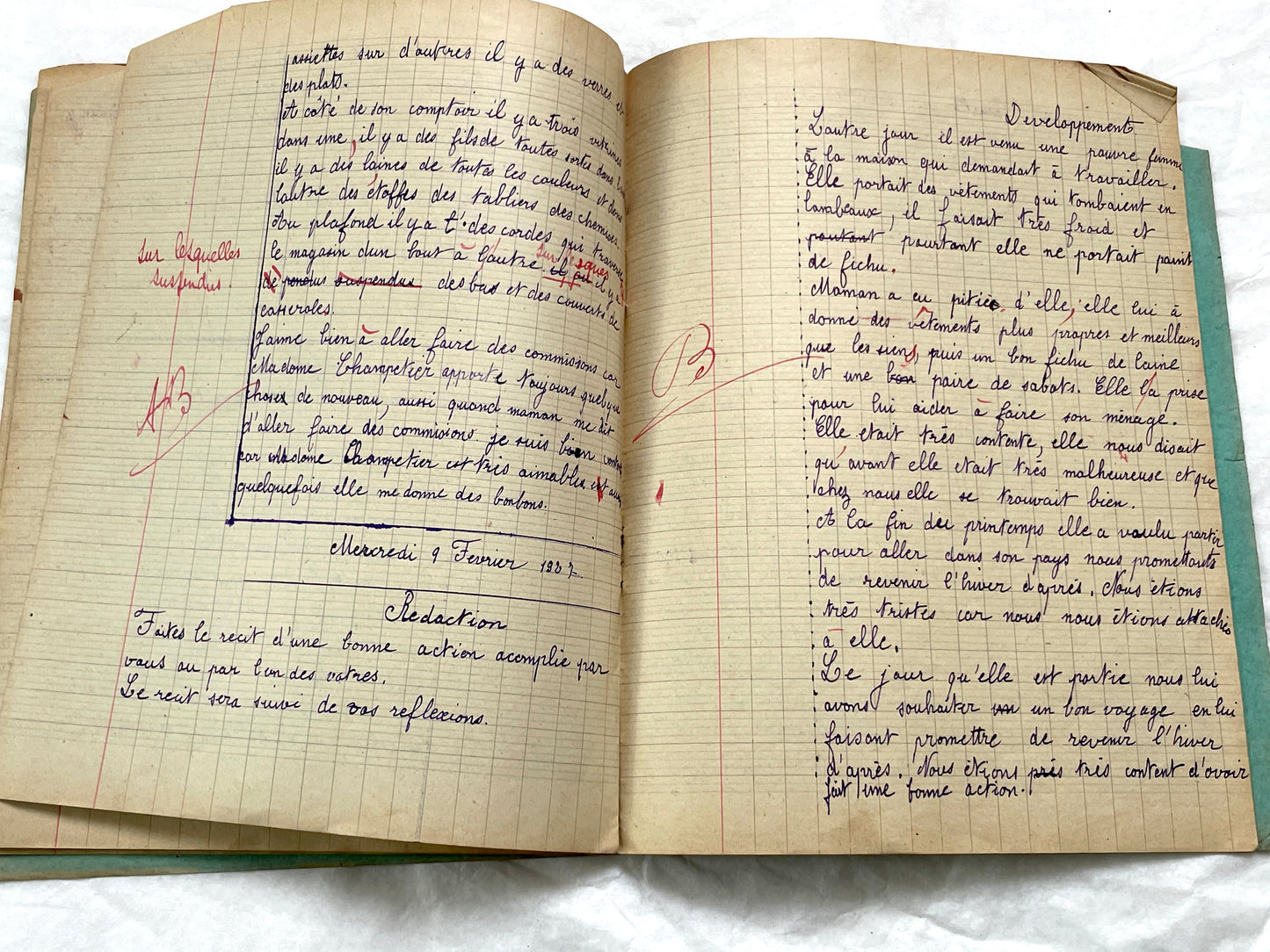 1920s - French School Notebook - Young Girl's Handwritten Daily Exercises - Early 20th Century Educational Ephemera - All Pages Pictured