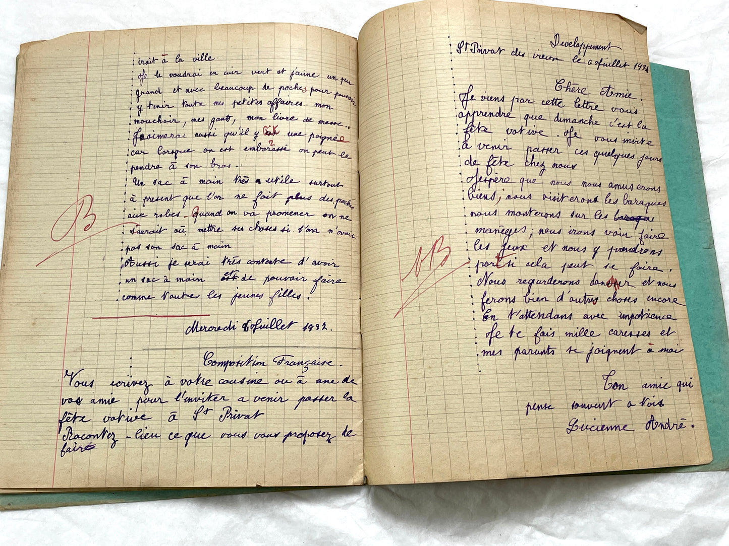 1920s - French School Notebook - Young Girl's Handwritten Daily Exercises - Early 20th Century Educational Ephemera - All Pages Pictured