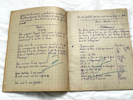 1920s - French School Notebook - Student's Cahier de Classe - Young Girl's Lessons - All Pages Photographed