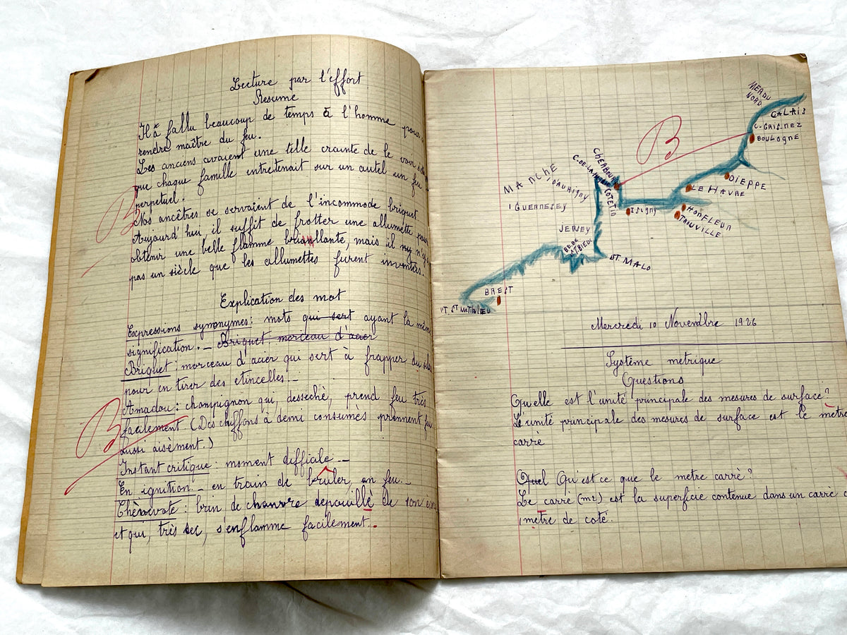 1920s - French School Notebook - Student's Cahier de Classe - Young Girl's Lessons - All Pages Photographed