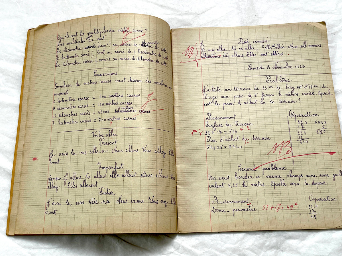 1920s - French School Notebook - Student's Cahier de Classe - Young Girl's Lessons - All Pages Photographed