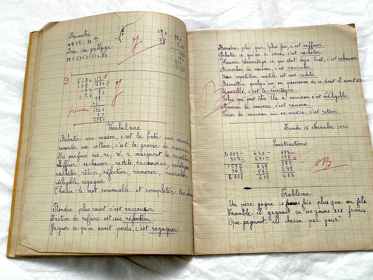 1920s - French School Notebook - Student's Cahier de Classe - Young Girl's Lessons - All Pages Photographed