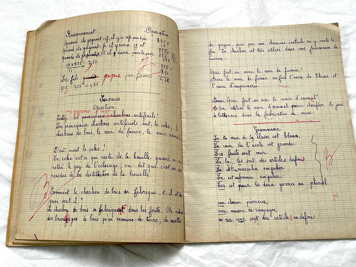 1920s - French School Notebook - Student's Cahier de Classe - Young Girl's Lessons - All Pages Photographed