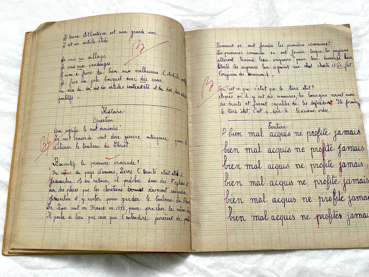 1920s - French School Notebook - Student's Cahier de Classe - Young Girl's Lessons - All Pages Photographed