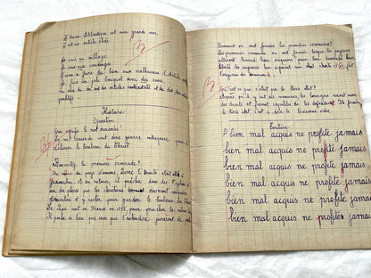 1920s - French School Notebook - Student's Cahier de Classe - Young Girl's Lessons - All Pages Photographed