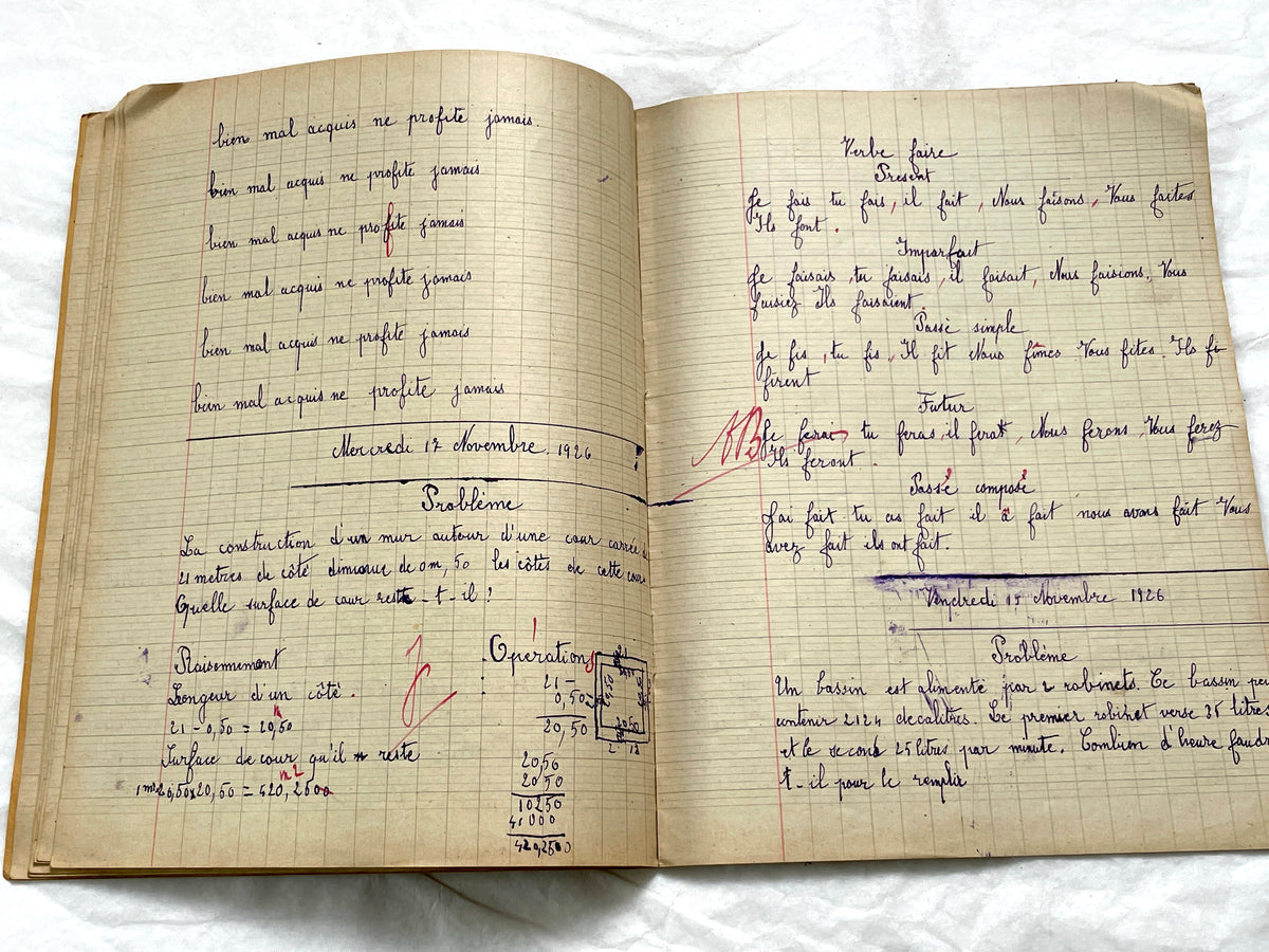 1920s - French School Notebook - Student's Cahier de Classe - Young Girl's Lessons - All Pages Photographed