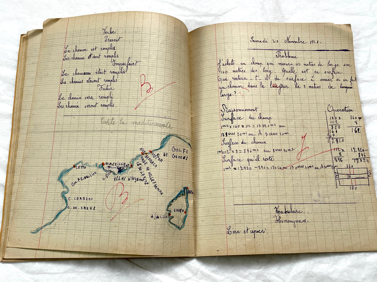1920s - French School Notebook - Student's Cahier de Classe - Young Girl's Lessons - All Pages Photographed