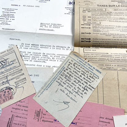 1950s - Vintage Ephemera Lot – French Letters, Invoices & Legal Documents from Notary Archive