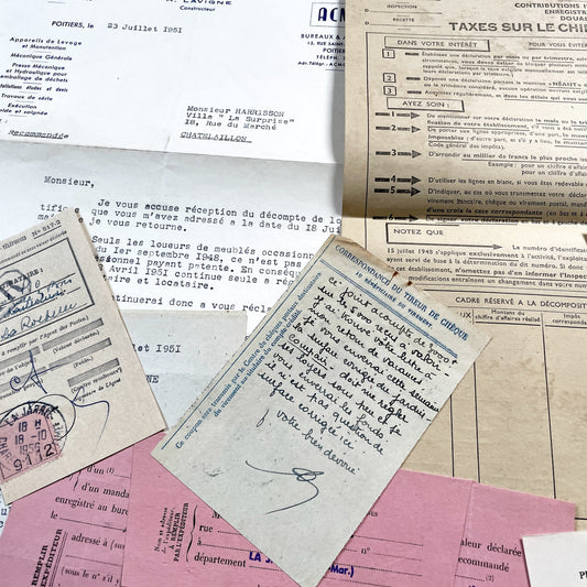 1950s - Vintage Ephemera Lot – French Letters, Invoices & Legal Documents from Notary Archive