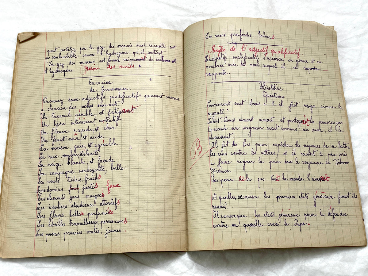 1920s - French School Notebook - Student's Cahier de Classe - Young Girl's Lessons - All Pages Photographed