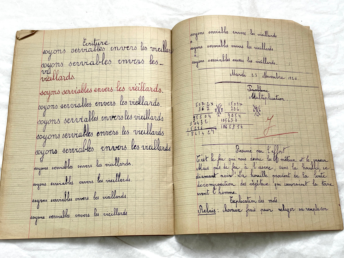 1920s - French School Notebook - Student's Cahier de Classe - Young Girl's Lessons - All Pages Photographed