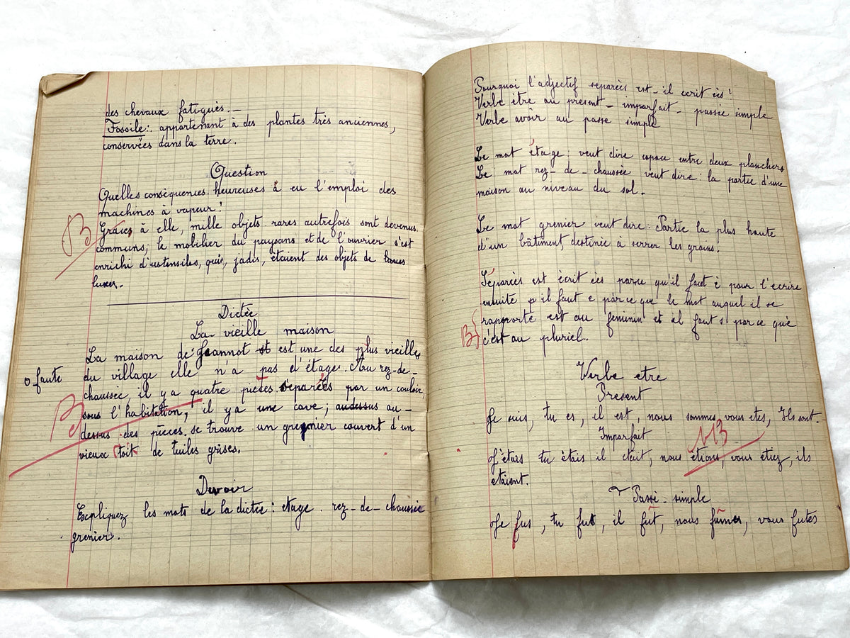 1920s - French School Notebook - Student's Cahier de Classe - Young Girl's Lessons - All Pages Photographed