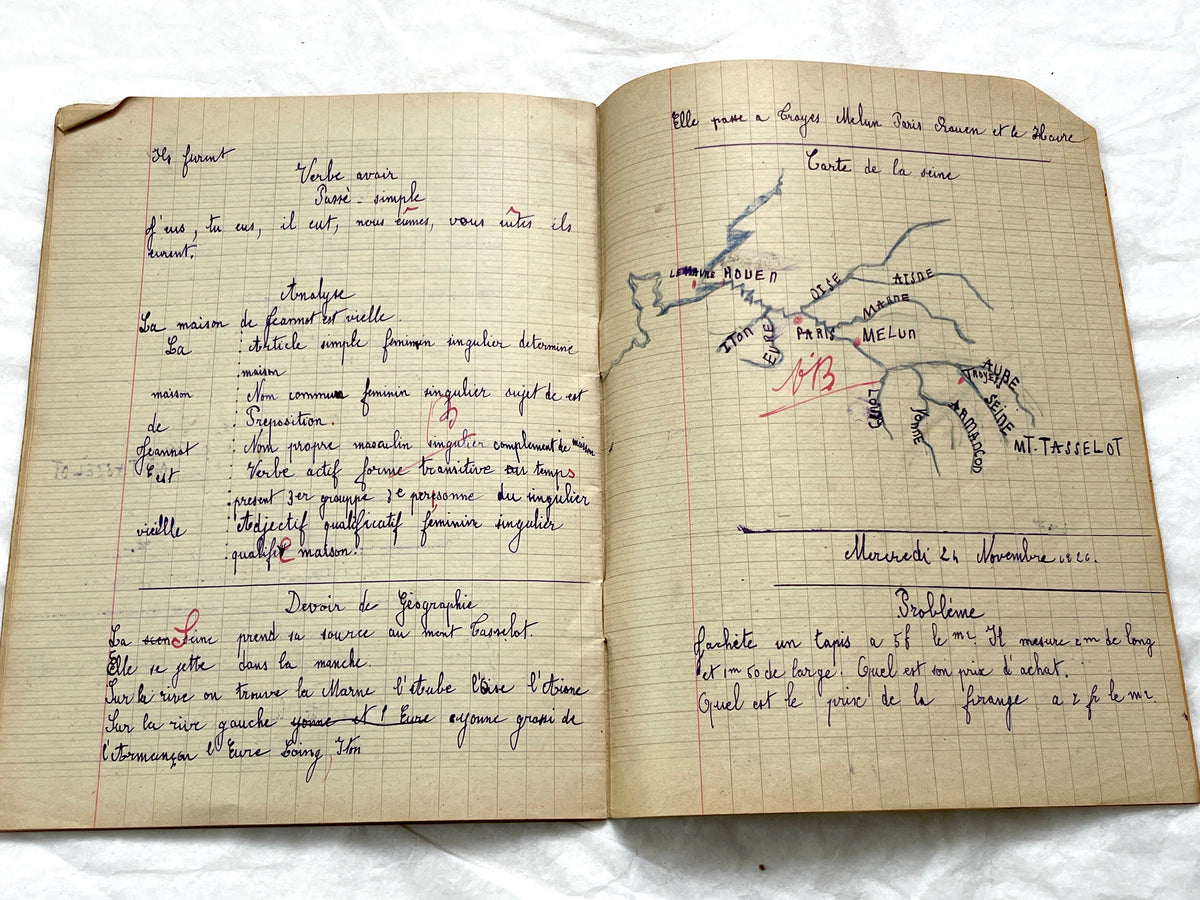 1920s - French School Notebook - Student's Cahier de Classe - Young Girl's Lessons - All Pages Photographed