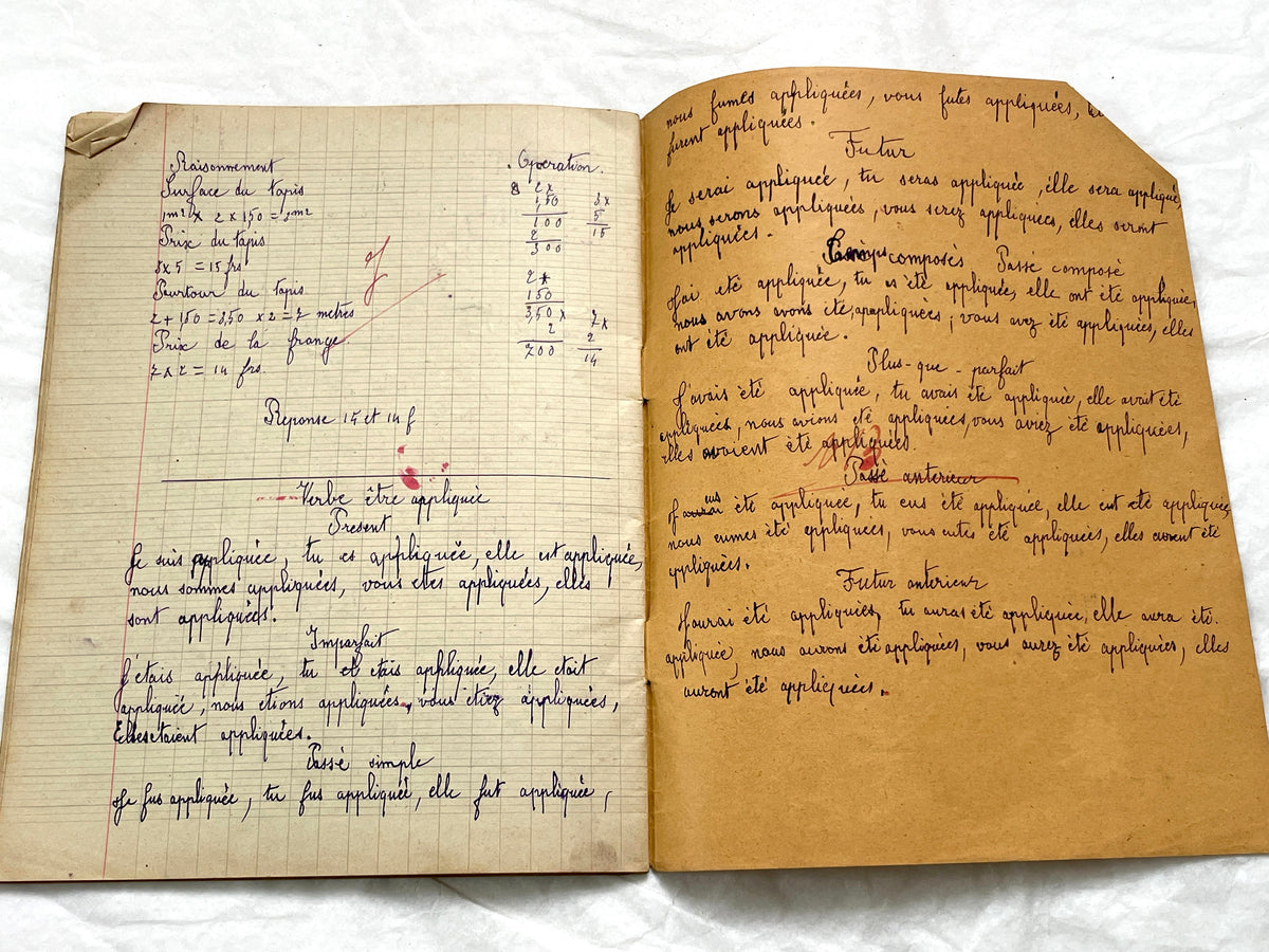 1920s - French School Notebook - Student's Cahier de Classe - Young Girl's Lessons - All Pages Photographed