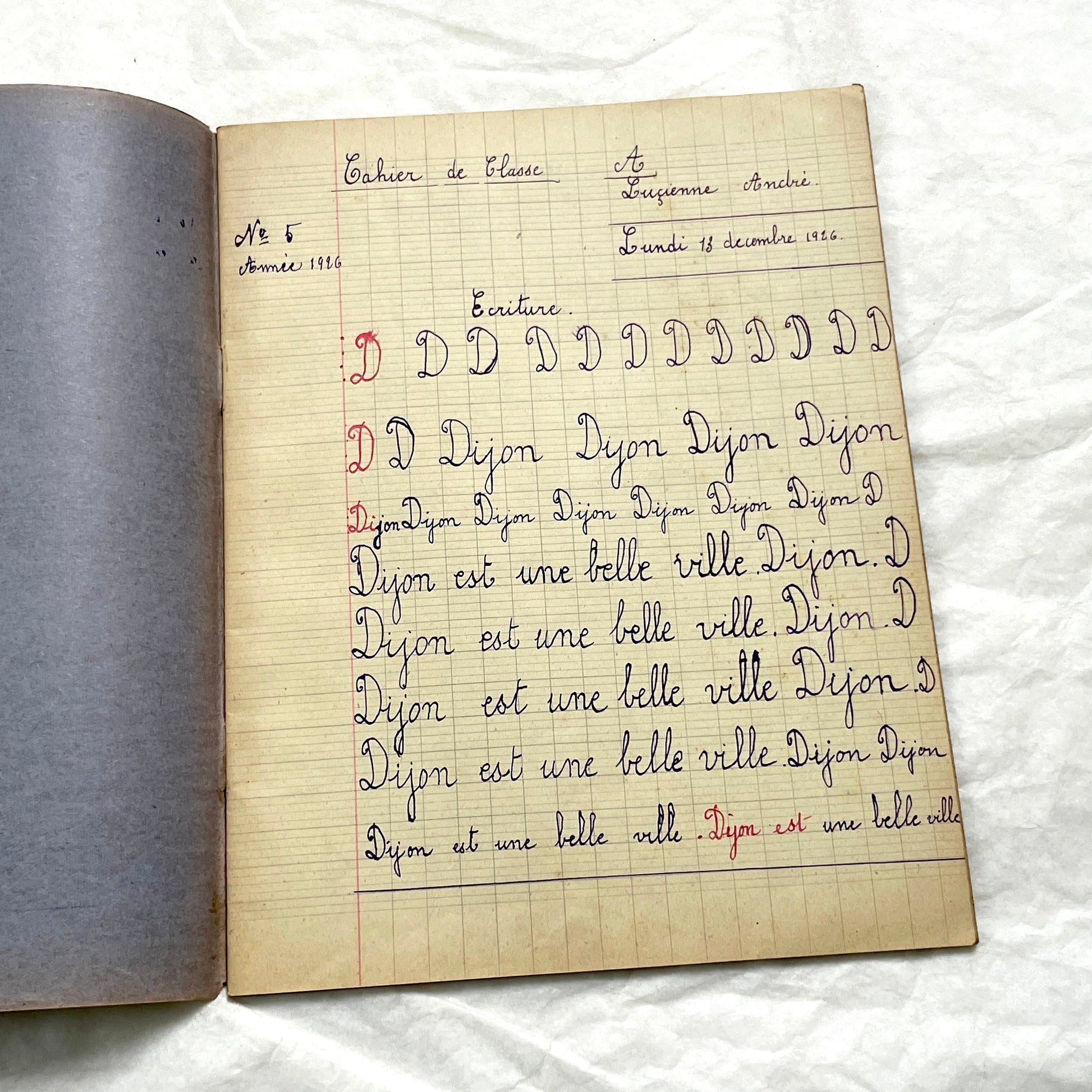 1920s - French Schoolgirl's Notebook - Vintage French Manuscript - Primary Education Ephemera - Daily Life Document