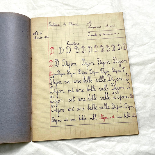 1920s - French Schoolgirl's Notebook - Vintage French Manuscript - Primary Education Ephemera - Daily Life Document