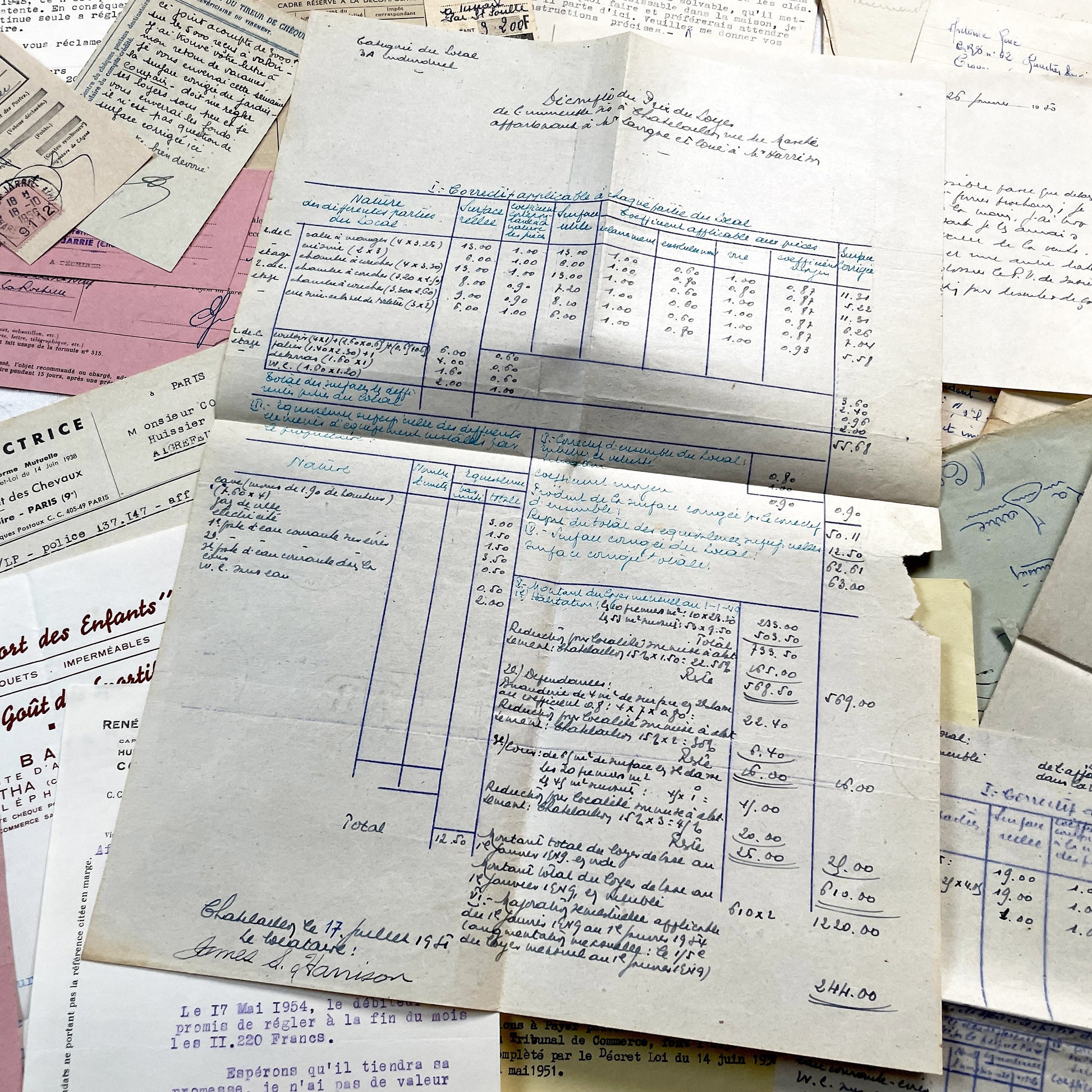 1950s - Vintage Ephemera Lot – French Letters, Invoices & Legal Documents from Notary Archive
