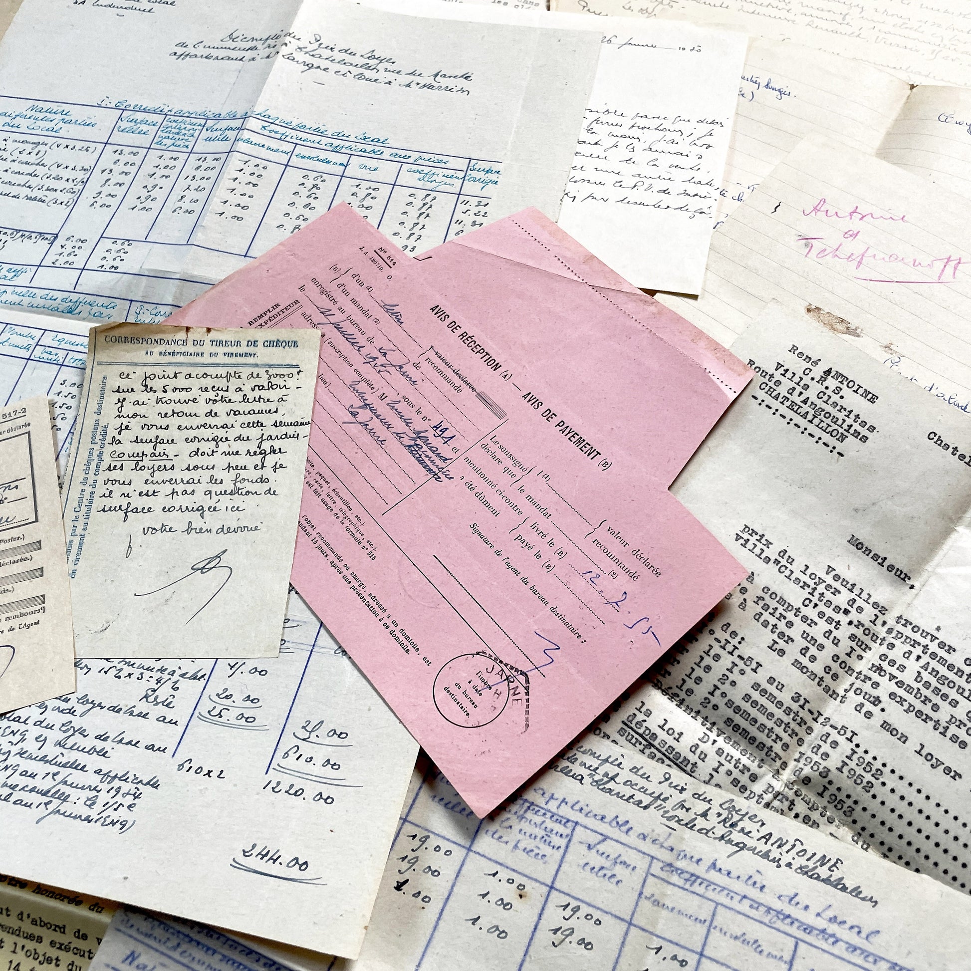 1950s - Vintage Ephemera Lot – French Letters, Invoices & Legal Documents from Notary Archive