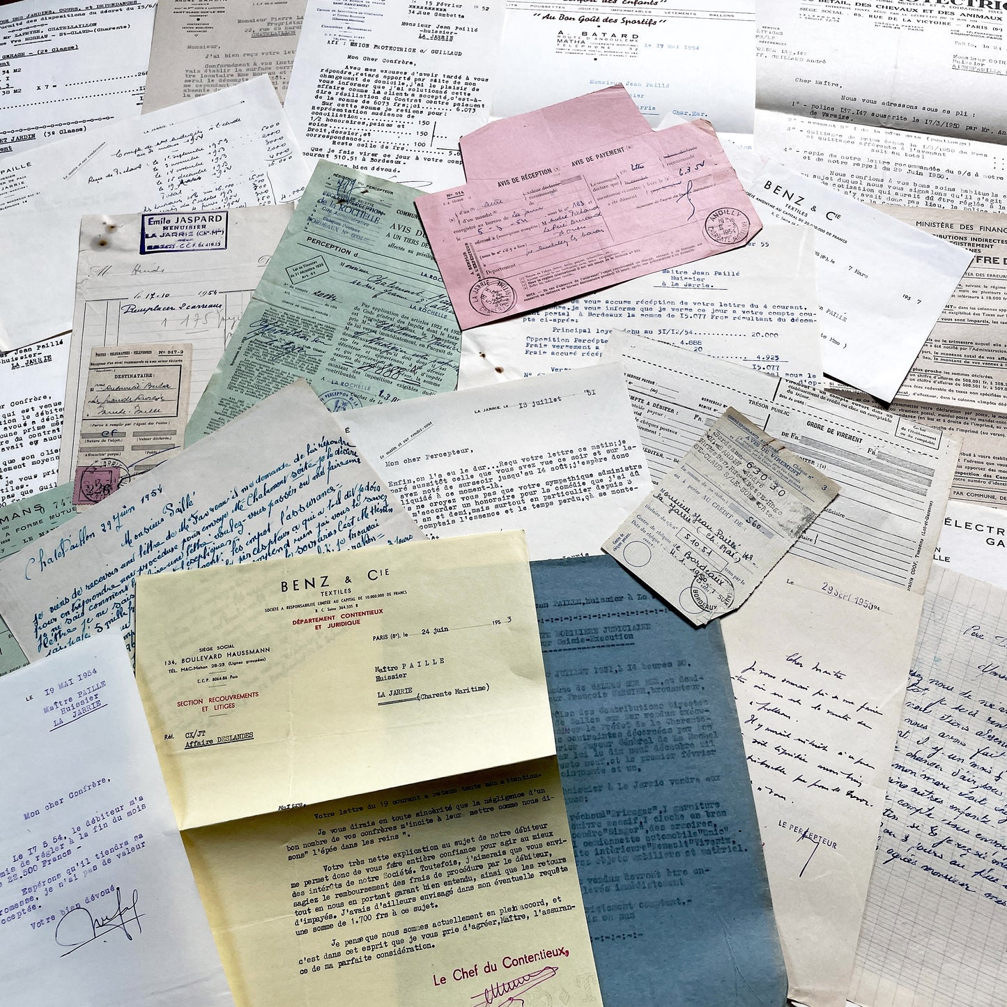 1950s - Vintage Ephemera Lot – French Letters, Invoices & Legal Documents from Notary Archive