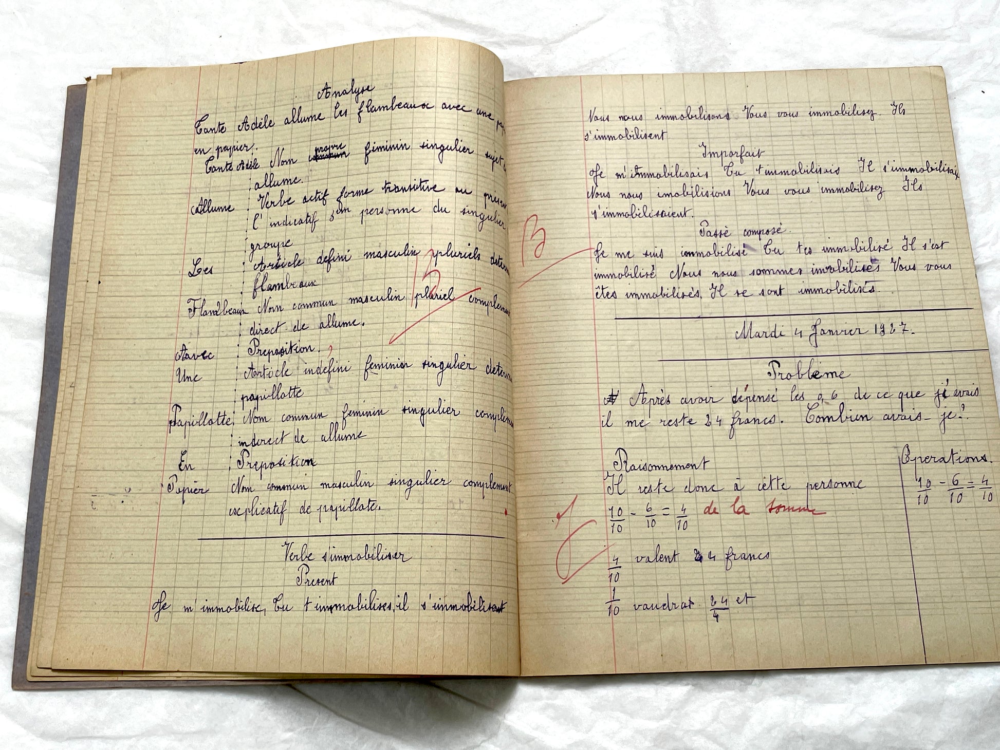 1920s - French Schoolgirl's Notebook - Vintage French Manuscript - Primary Education Ephemera - Daily Life Document