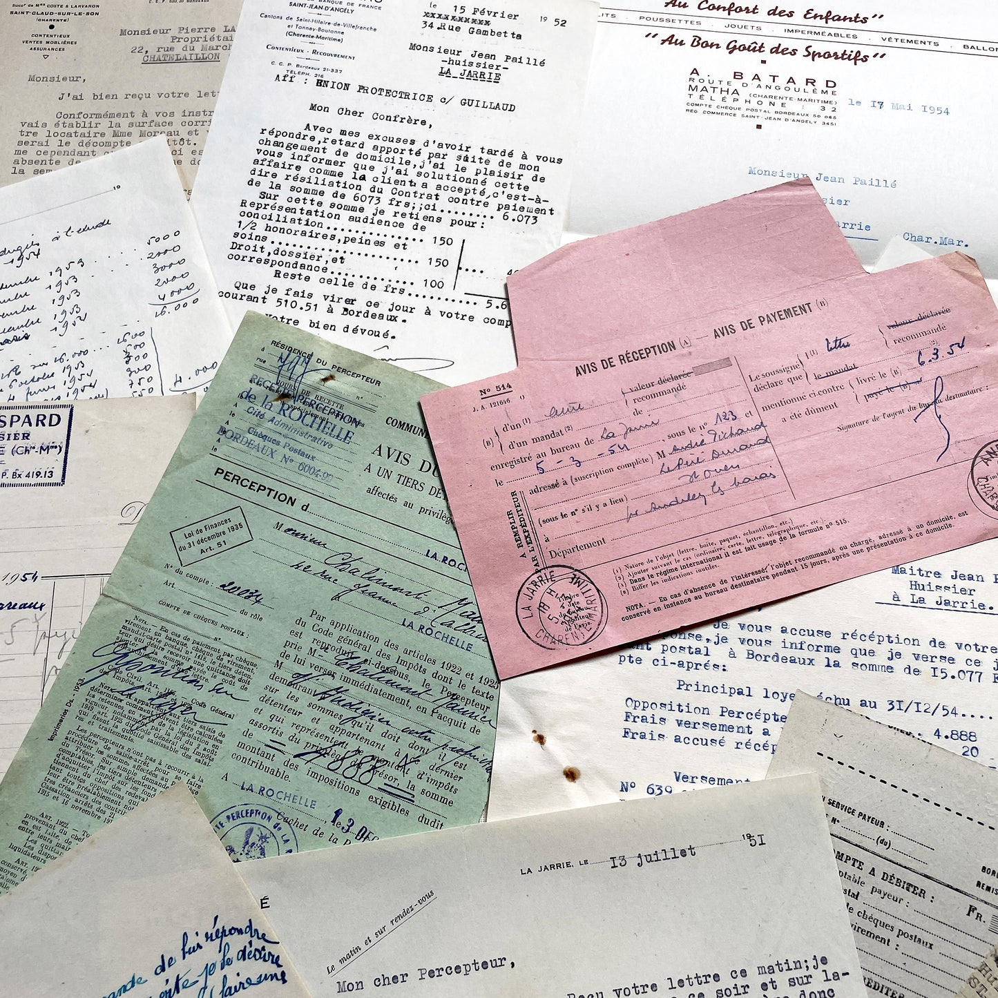 1950s - Vintage Ephemera Lot – French Letters, Invoices & Legal Documents from Notary Archive